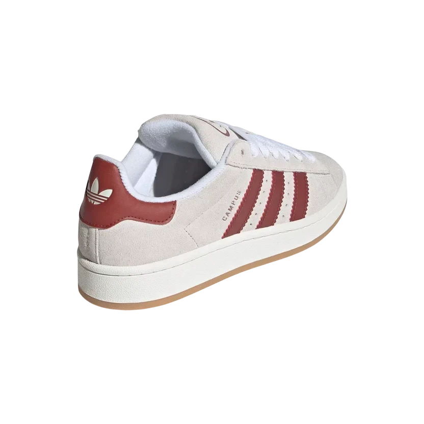 Zapatillas THE KICKS WORLD Adidas Campus 00s en ante blanco cristal con detalles en rojo rubí y suela de goma
