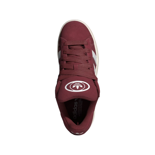 Zapatillas Adidas Campus 00s de ante color burdeos con detalles blancos y cordones gruesos. Estilo retro.