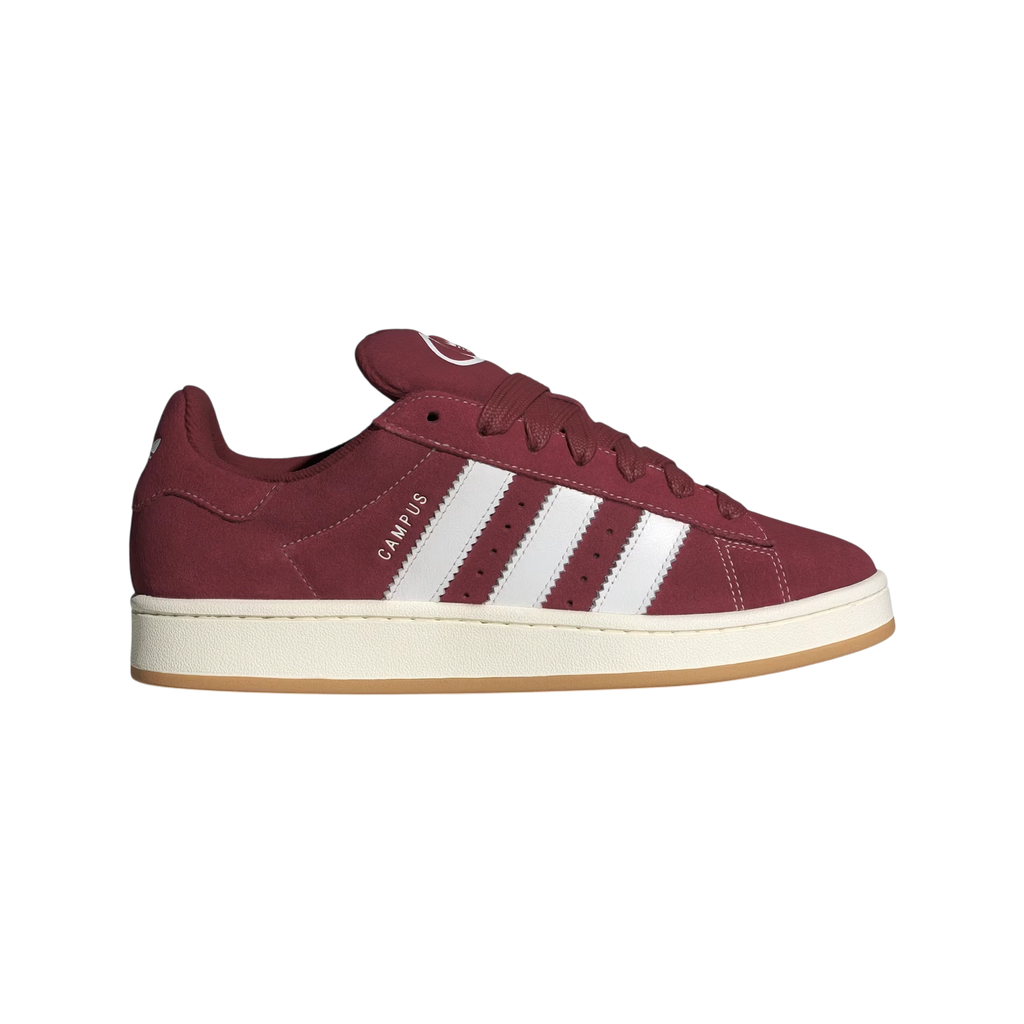 Zapatillas Adidas Campus 00s de ante color burdeos con detalles blancos y suela de goma. Estilo retro.