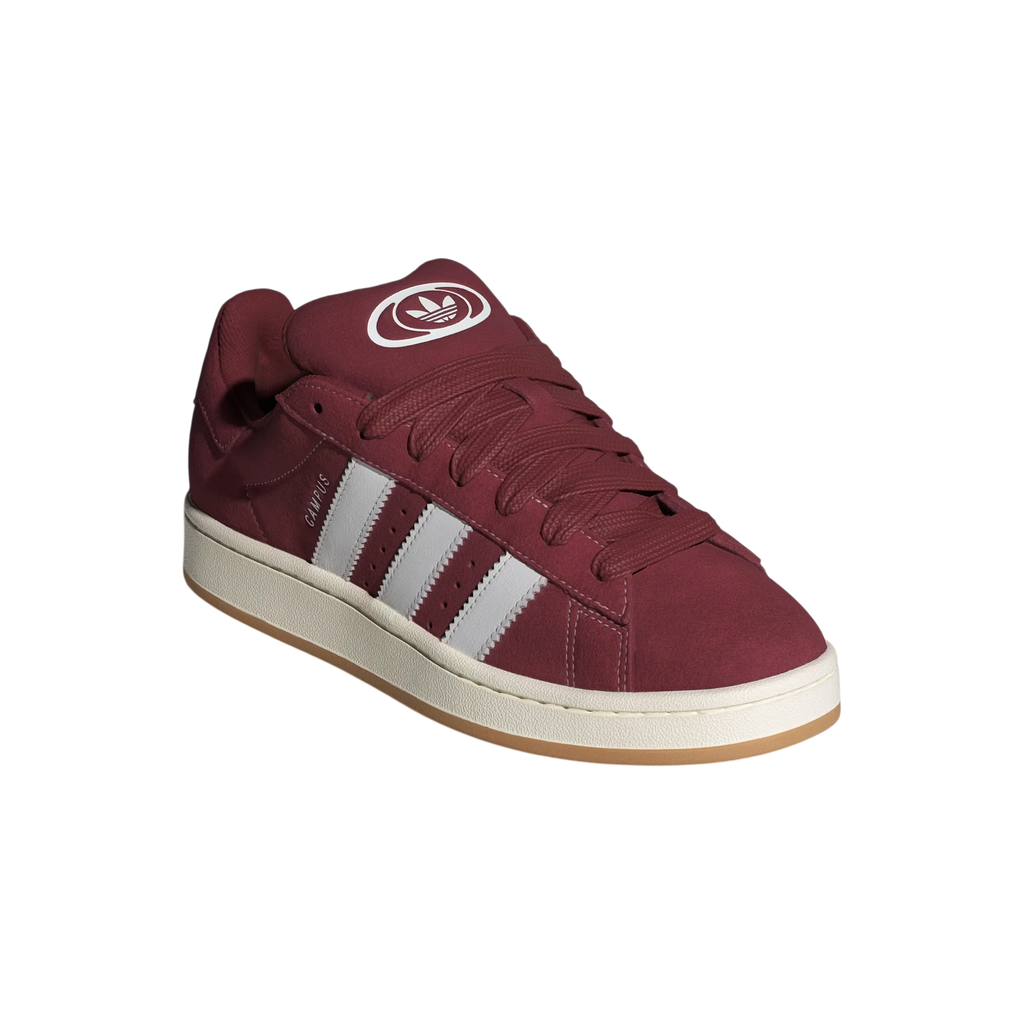 Zapatillas Adidas Campus 00s de ante color burdeos con detalles blancos y suela de goma. Estilo retro.