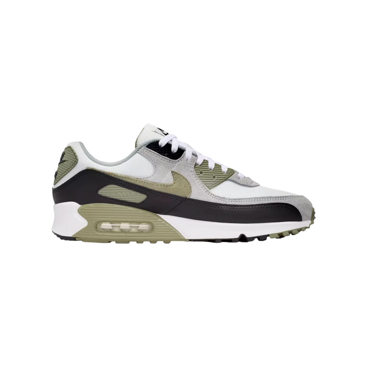 Zapatillas THE KICKS WORLD Nike Air Max 90 en tonos Silver Sage, blanco y verde oliva con diseño retro de piel y malla