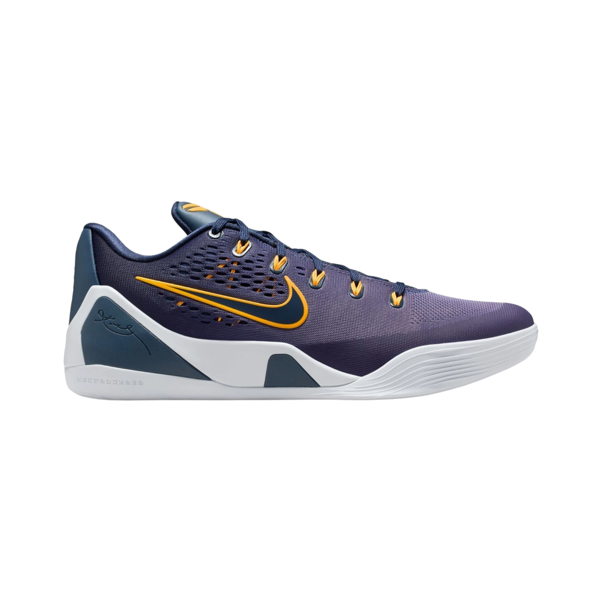 Zapatillas de baloncesto THE KICKS WORLD Nike Kobe 9 EM Low Protro Fade en tonos morado, amarillo y blanco.
