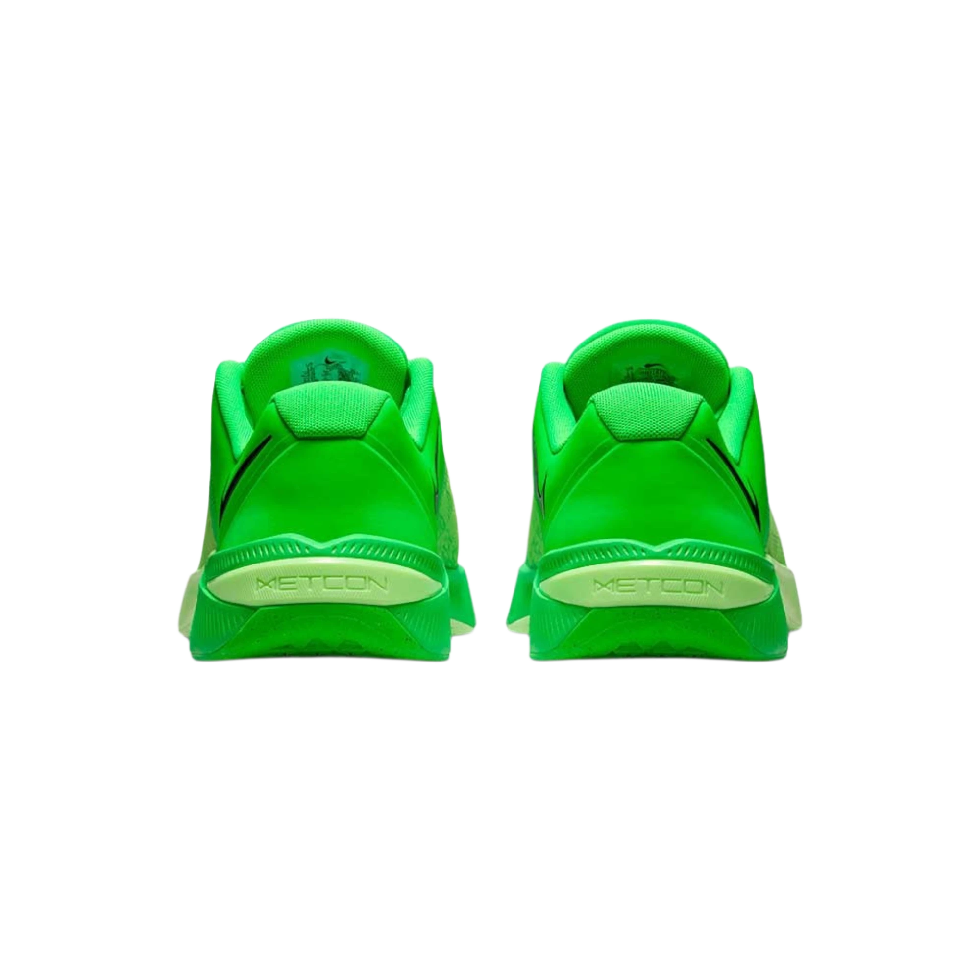 Vista trasera de las zapatillas de entrenamiento THE KICKS WORLD Nike Metcon 10 en color verde neón y lima brillante.