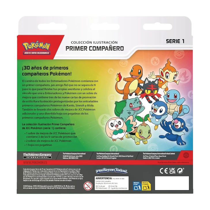 Parte trasera de la caja THE KICKS WORLD Colección Ilustración Primer Compañero Pokémon con arte de varios Pokémon